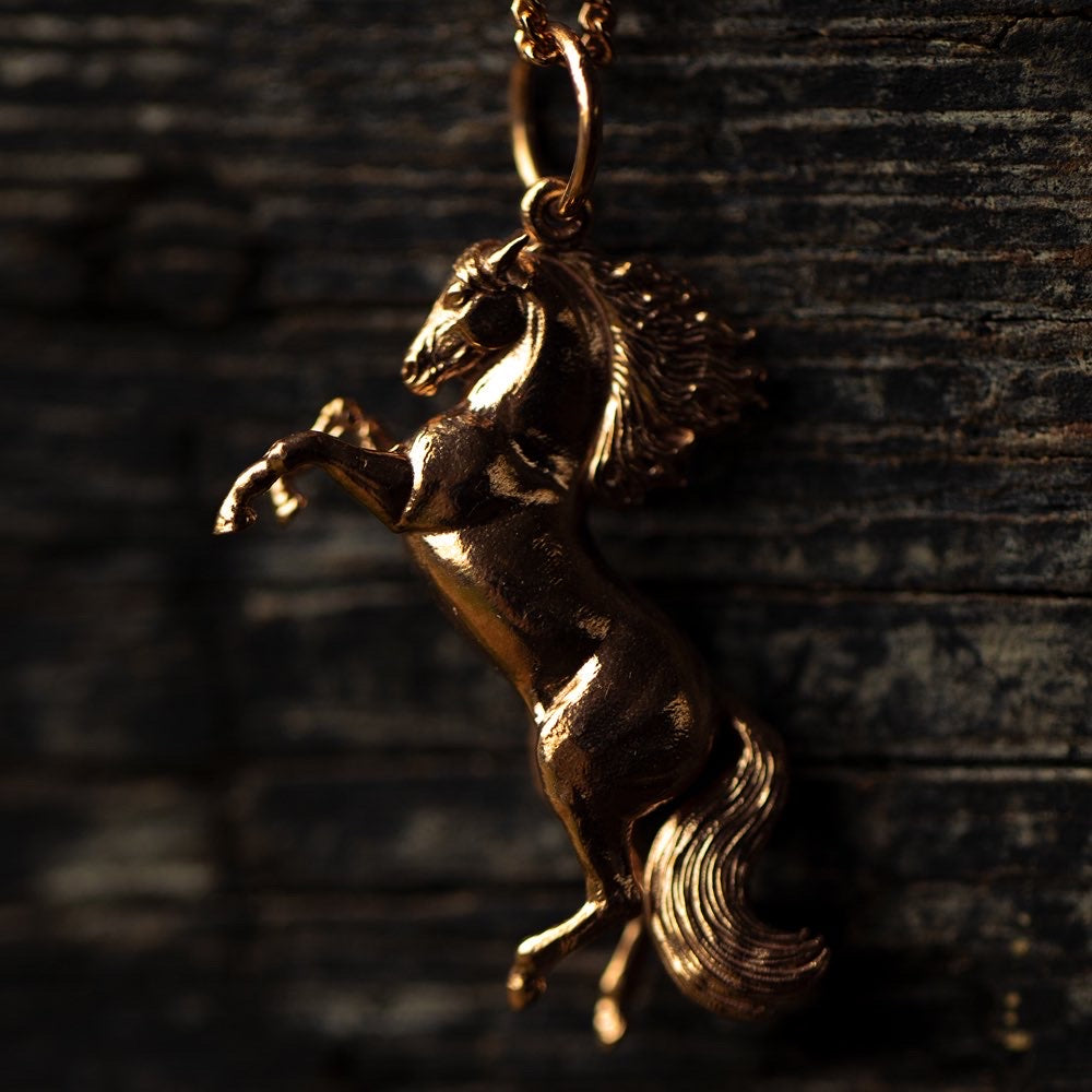 The Wild Flame Rearing Gold Horse Pendant