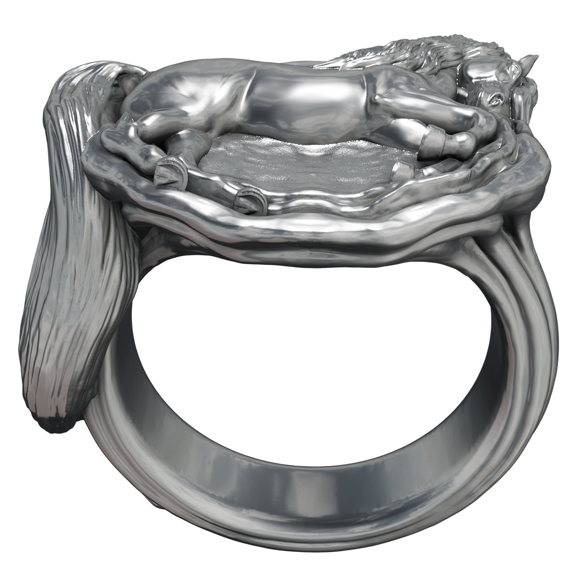 Flowing Mane Horse Solid Silver Ring