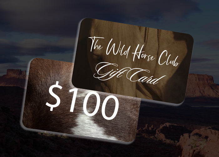 A product photo of a gift card from The Wild Horse Club, an ideal gift for purchasing horse jewelry.