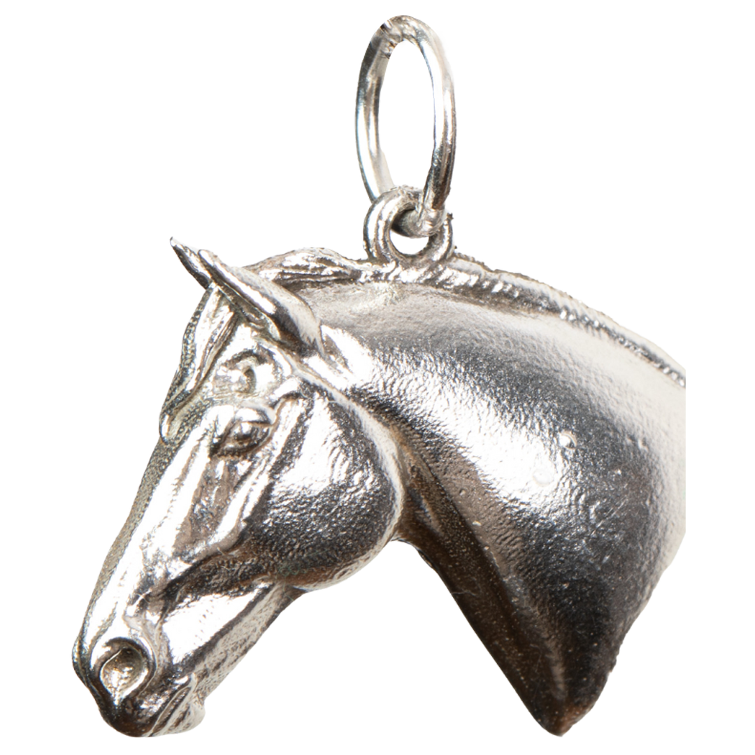 A detailed product photo of a rearing horse pendant, a beautiful silver pendant necklace option.