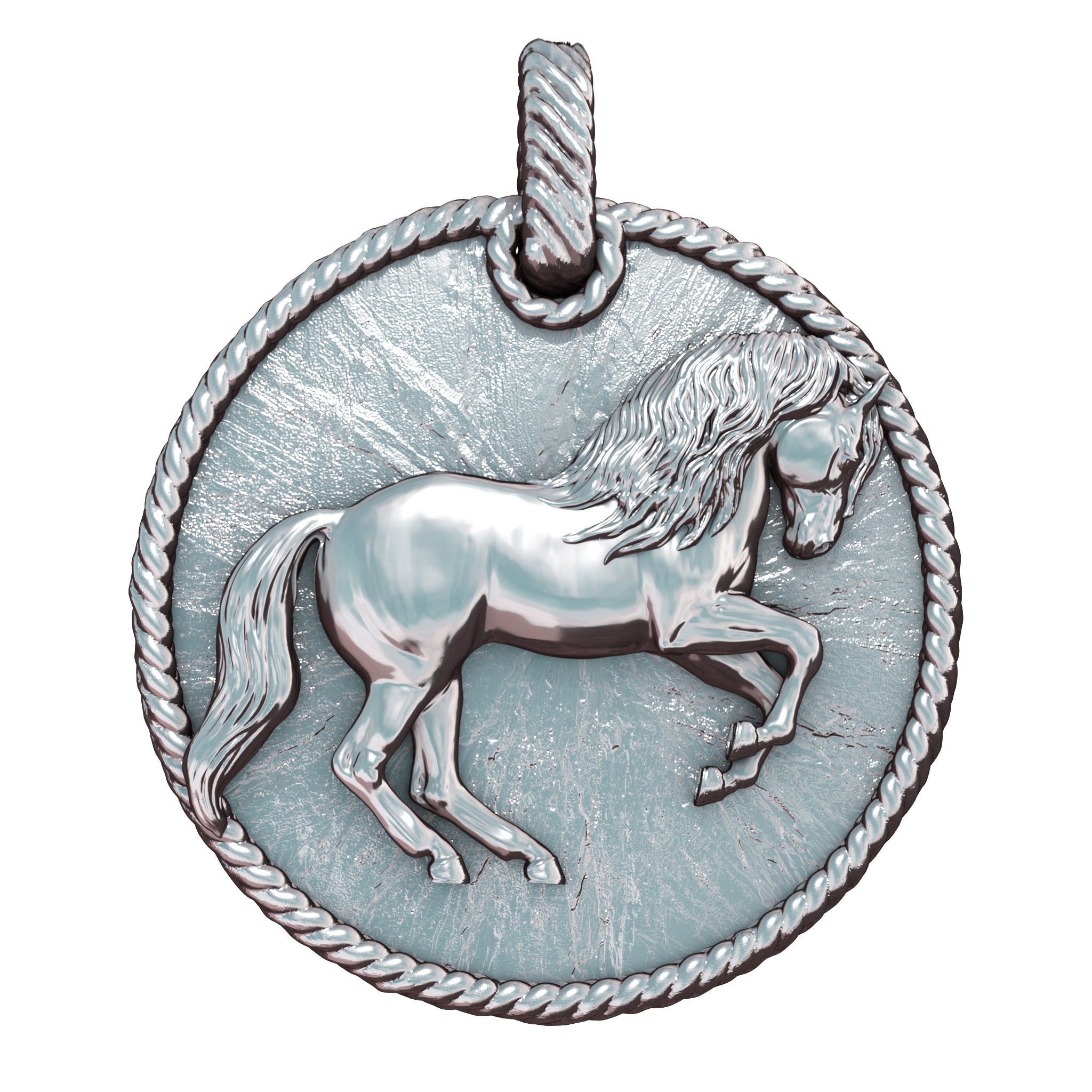 GALLOPING SOLID SILVER DISK PENDANT
