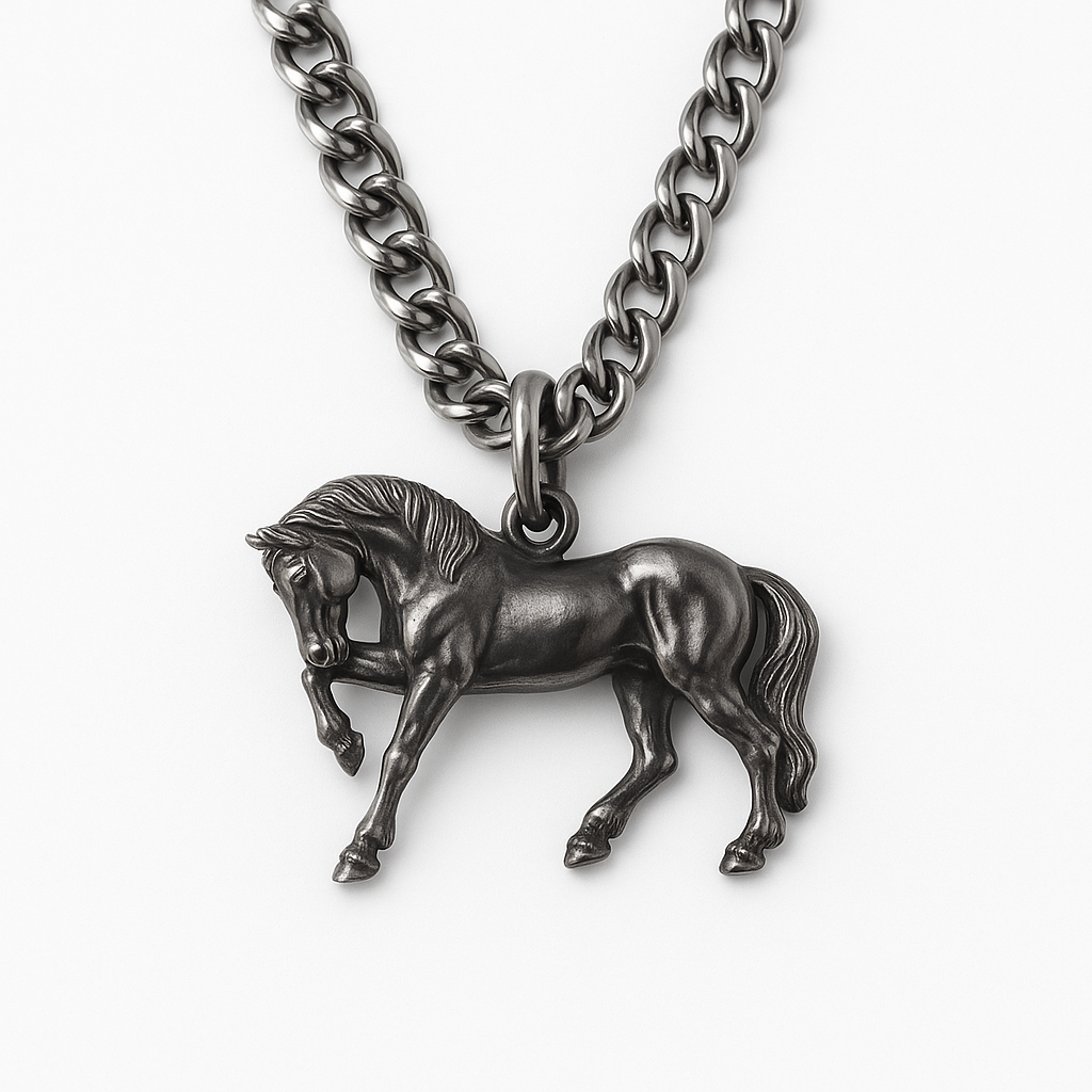 RHODIUM PLATED OVER SOLID SILVER FRIESIAN ON CHUNKY OXIDIZED CHAIN