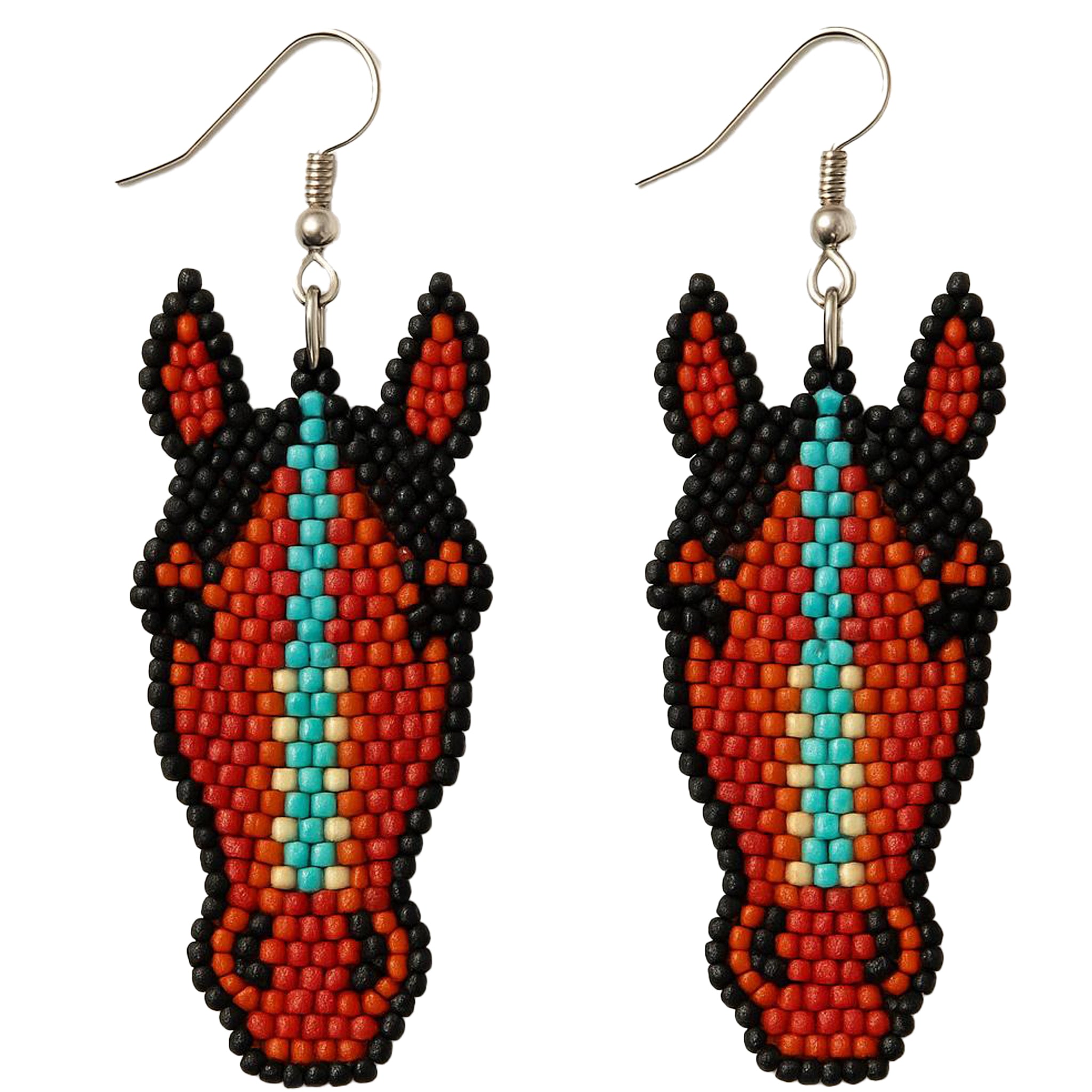 TURQUOISE AND RED HORSE BEADED EARRINGS