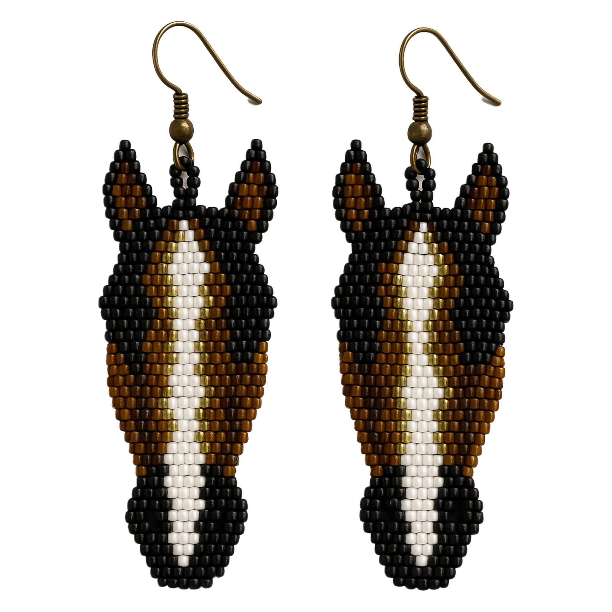 BROWN AND GOLD HORSE BEADED EARRINGS