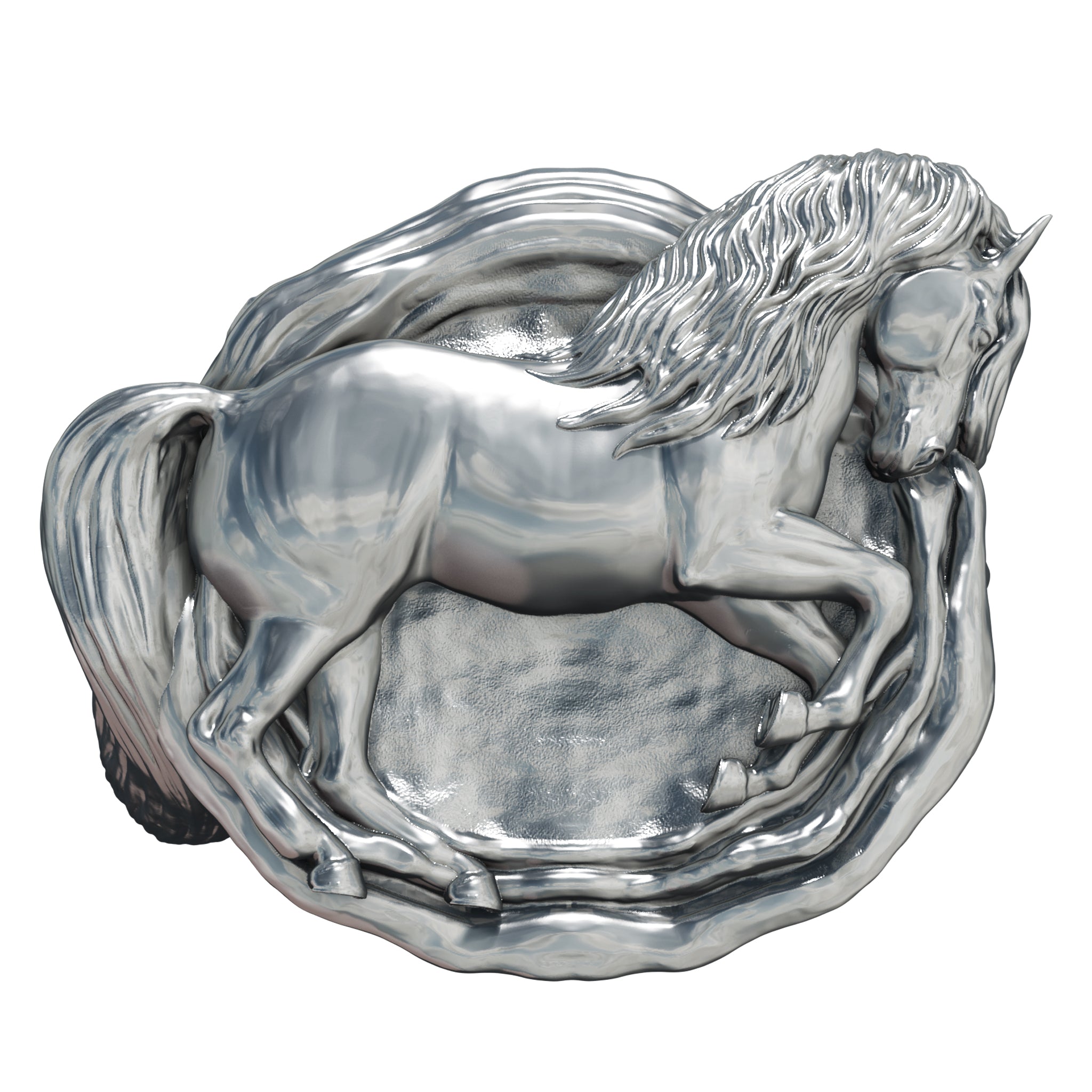 Flowing Mane Horse Solid Silver Ring