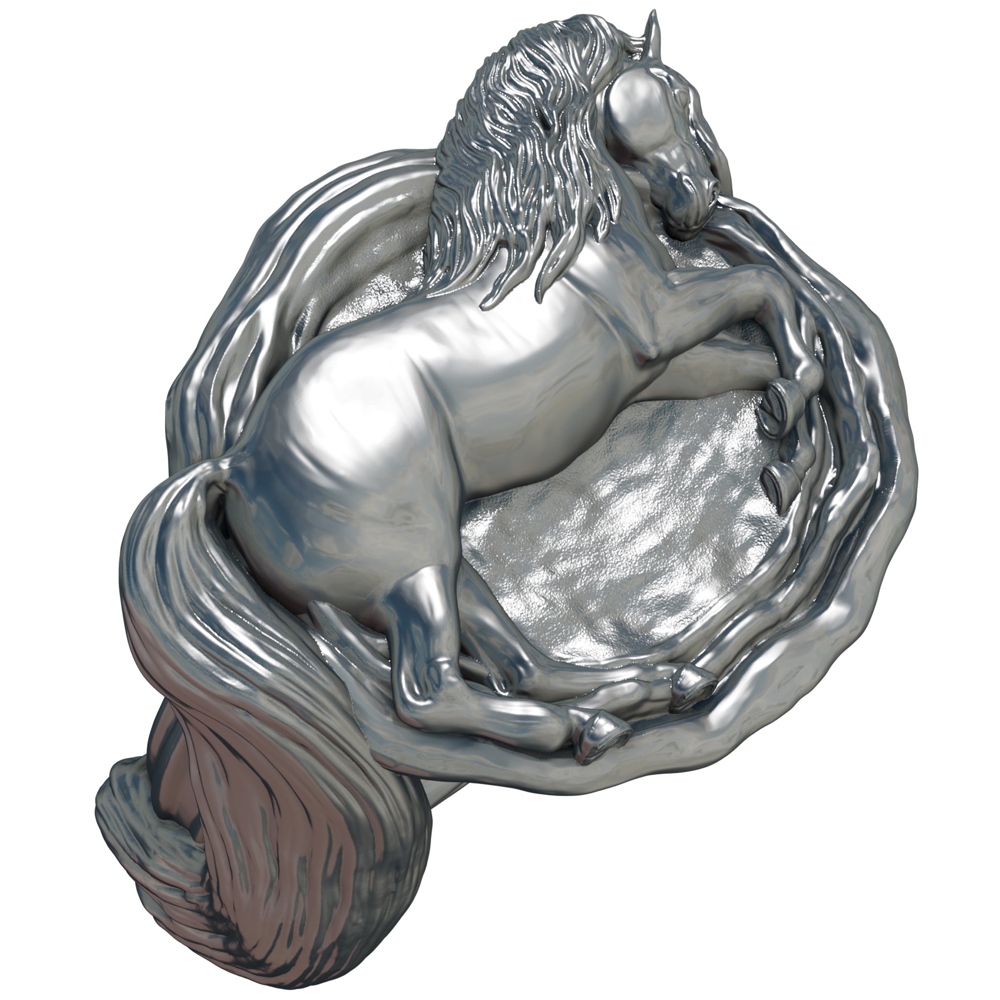 Flowing Mane Horse Solid Silver Ring