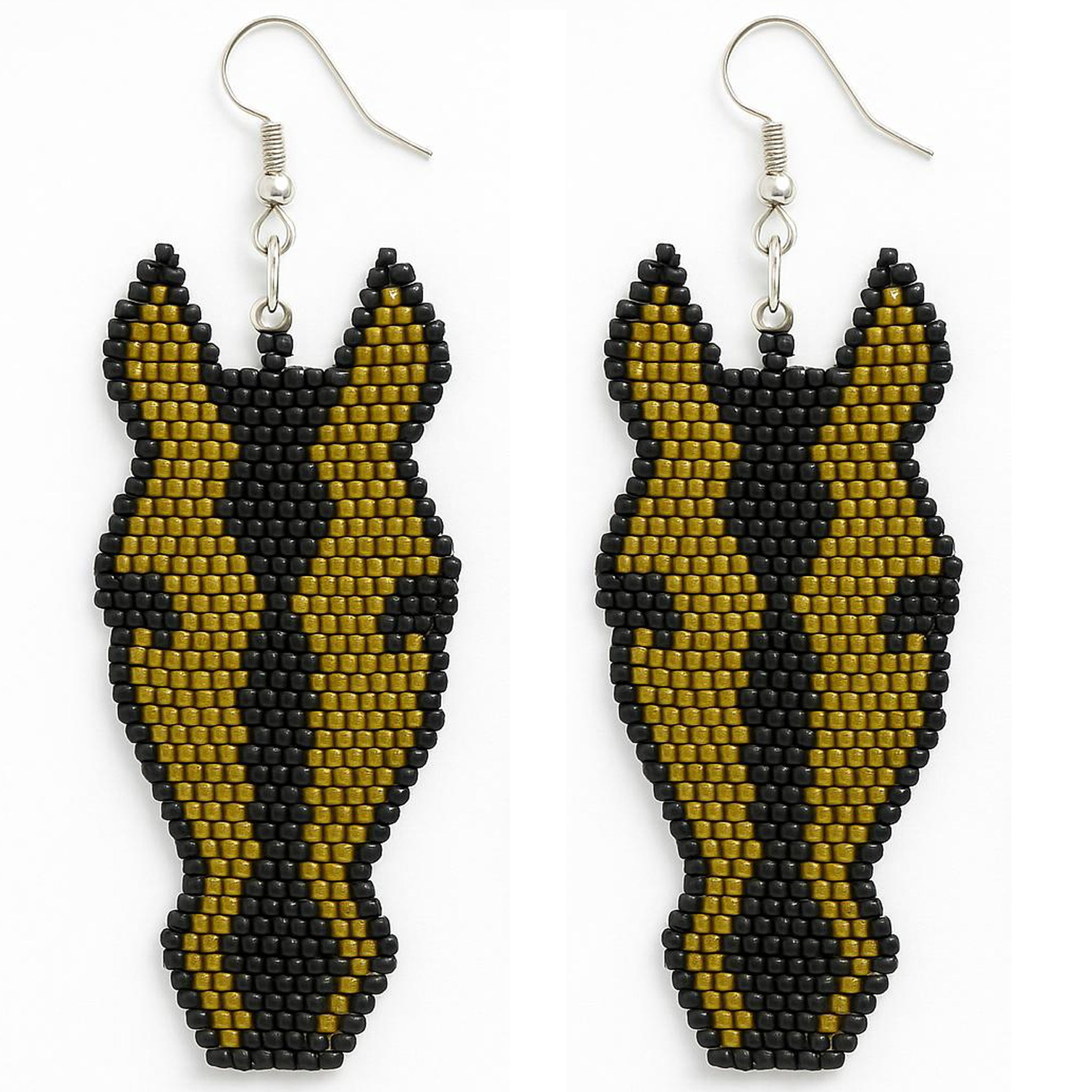 GOLD AND BLACK BEADED HORSE EARRING